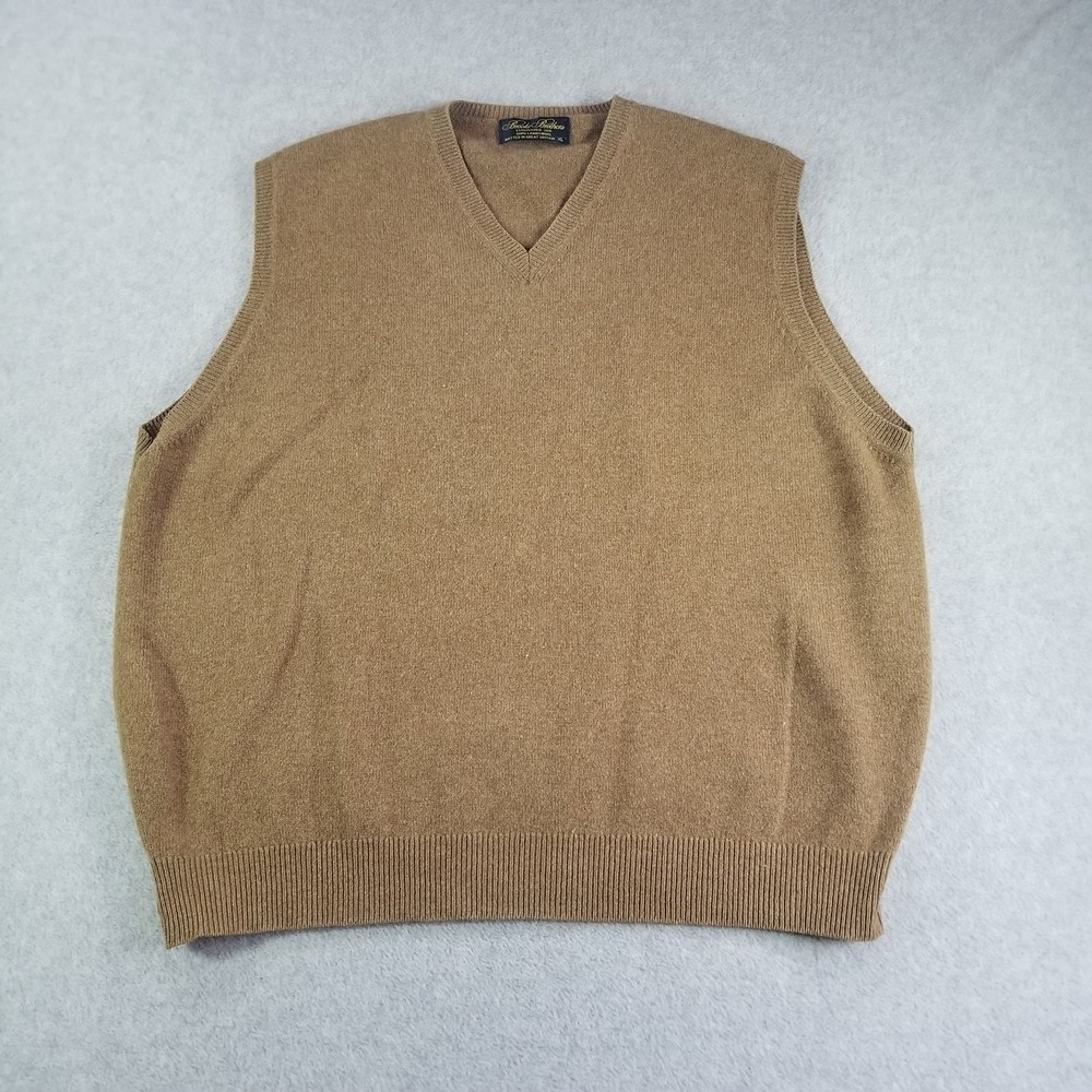 Brooks Brothers Mens XL Brown Lambswool V-Neck Sweater Vest Pullover Knit GB